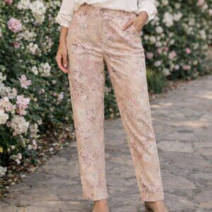 Cosma Nano Fabric Floral Pink  Beige 16 Petite Cotton Blend Pants Spandex Plus